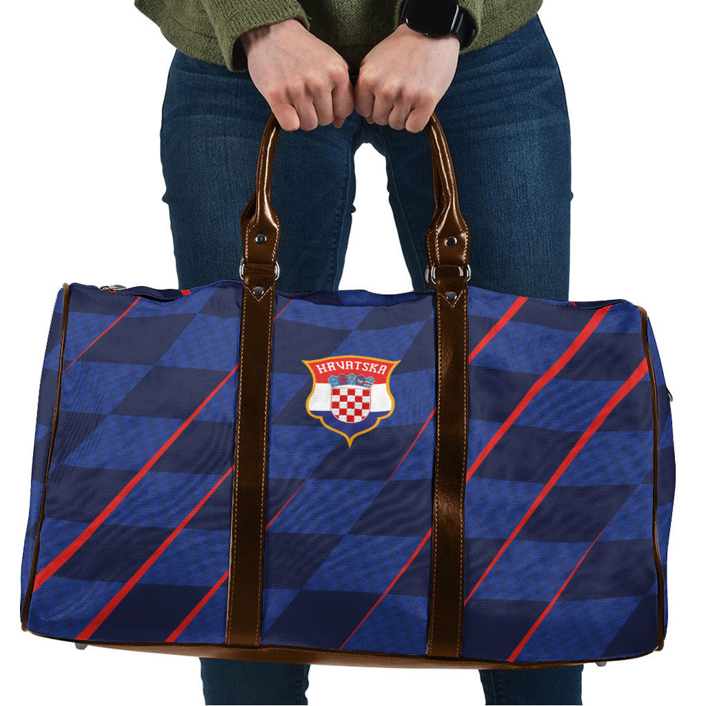 Croatia Football Travel Bag Glagolitic Script Checkerboard Sporty Style Away Color