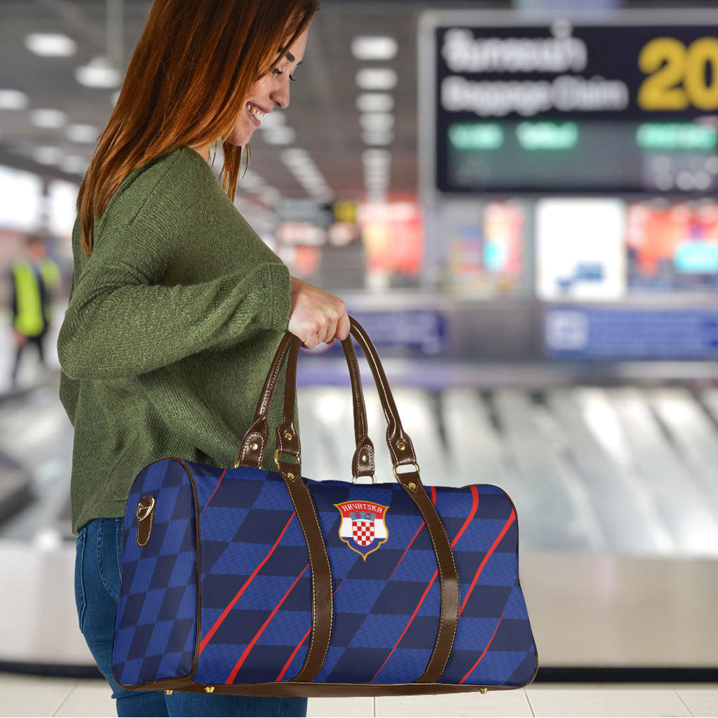 Croatia Football Travel Bag Glagolitic Script Checkerboard Sporty Style Away Color