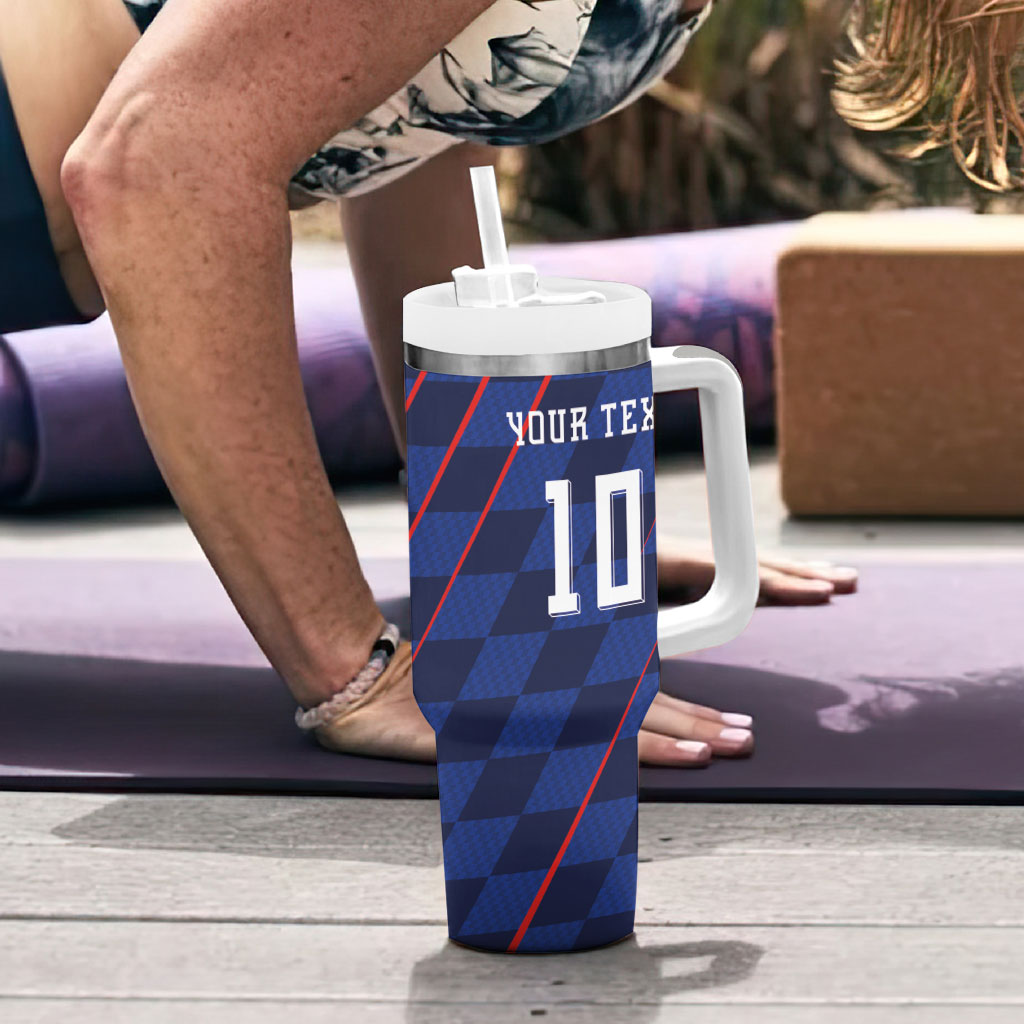 Croatia Football Custom Tumbler With Handle Glagolitic Script Checkerboard Sporty Style Away Color