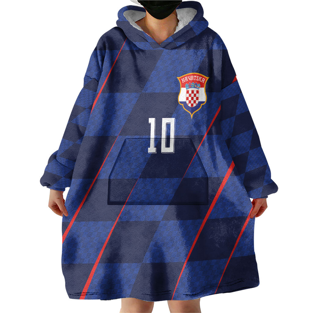 Croatia Football Custom Wearable Blanket Hoodie Glagolitic Script Checkerboard Sporty Style Away Color