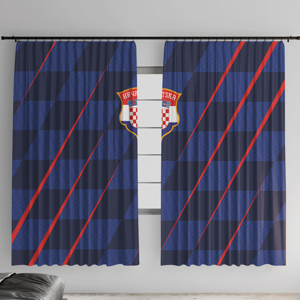 Croatia Football Window Curtain Glagolitic Script Checkerboard Sporty Style Away Color