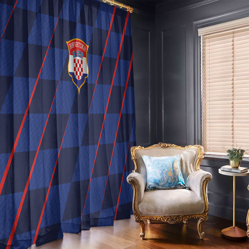 Croatia Football Window Curtain Glagolitic Script Checkerboard Sporty Style Away Color