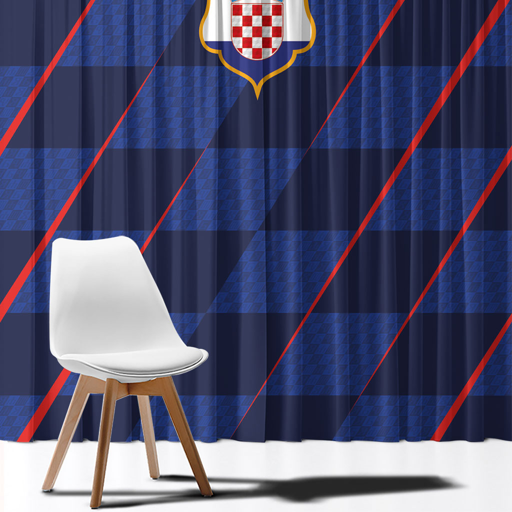 Croatia Football Window Curtain Glagolitic Script Checkerboard Sporty Style Away Color