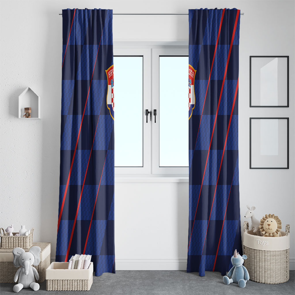 Croatia Football Window Curtain Glagolitic Script Checkerboard Sporty Style Away Color
