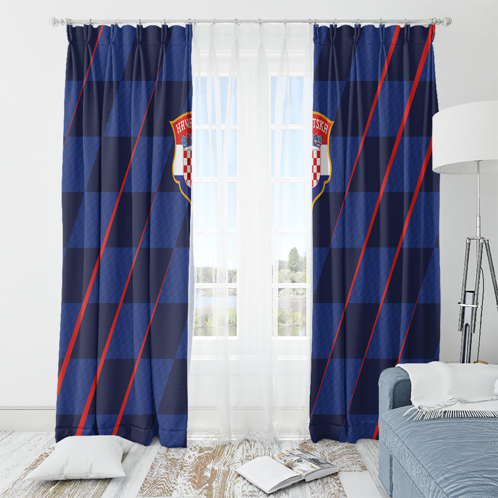 Croatia Football Window Curtain Glagolitic Script Checkerboard Sporty Style Away Color