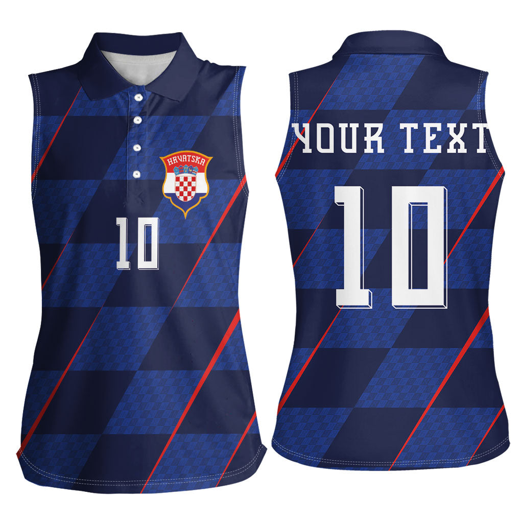 Croatia Football Custom Women Sleeveless Polo Shirt Glagolitic Script Checkerboard Sporty Style Away Color
