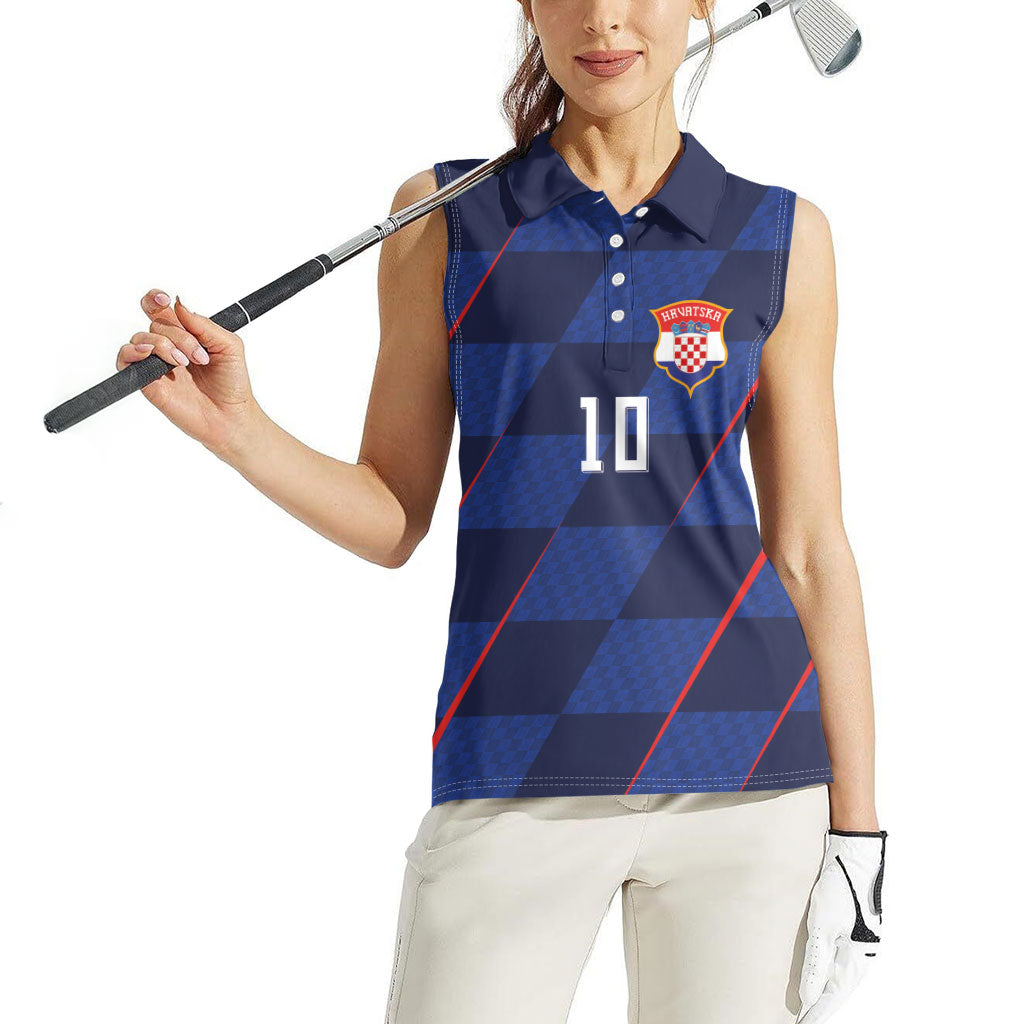 Croatia Football Custom Women Sleeveless Polo Shirt Glagolitic Script Checkerboard Sporty Style Away Color