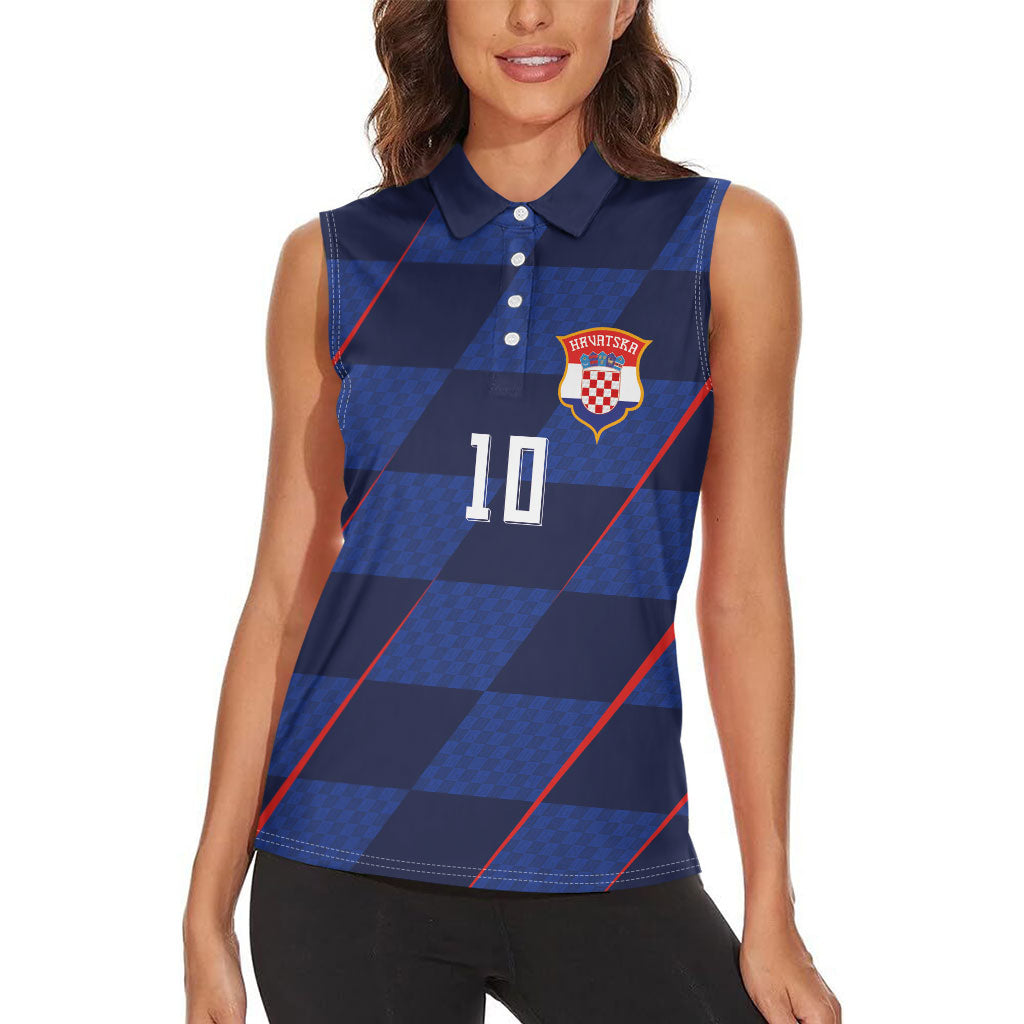 Croatia Football Custom Women Sleeveless Polo Shirt Glagolitic Script Checkerboard Sporty Style Away Color