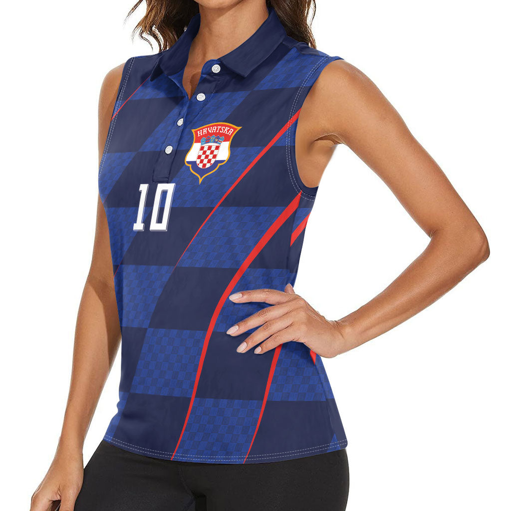 Croatia Football Custom Women Sleeveless Polo Shirt Glagolitic Script Checkerboard Sporty Style Away Color