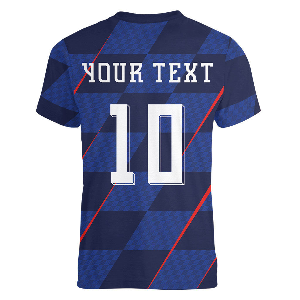 Croatia Football Custom Women V-Neck T-Shirt Glagolitic Script Checkerboard Sporty Style Away Color