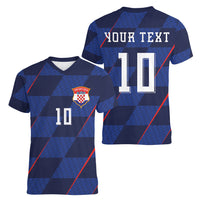 Croatia Football Custom Women V-Neck T-Shirt Glagolitic Script Checkerboard Sporty Style Away Color