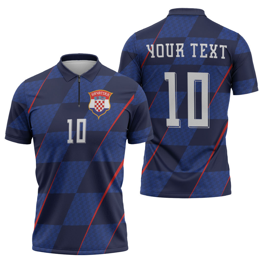 Croatia Football Custom Zipper Polo Shirt Glagolitic Script Checkerboard Sporty Style Away Color