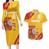 Custom Basketball Fan Jersey Spanish Couples Matching Long Sleeve Bodycon Dress and Hawaiian Shirt Royal Seal of España - Wonder Print Shop