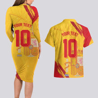Custom Basketball Fan Jersey Spanish Couples Matching Long Sleeve Bodycon Dress and Hawaiian Shirt Royal Seal of España - Wonder Print Shop