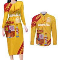 Custom Basketball Fan Jersey Spanish Couples Matching Long Sleeve Bodycon Dress and Long Sleeve Button Shirt Royal Seal of España - Wonder Print Shop
