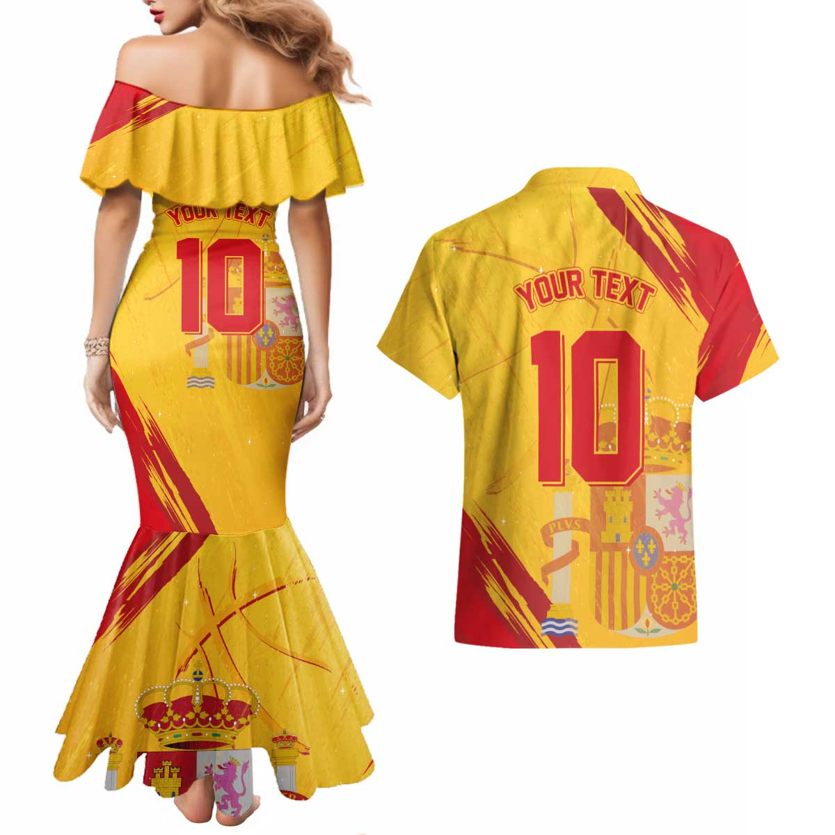 Custom Basketball Fan Jersey Spanish Couples Matching Mermaid Dress and Hawaiian Shirt Royal Seal of España - Wonder Print Shop