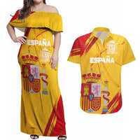 Custom Basketball Fan Jersey Spanish Couples Matching Off Shoulder Maxi Dress and Hawaiian Shirt Royal Seal of España - Wonder Print Shop
