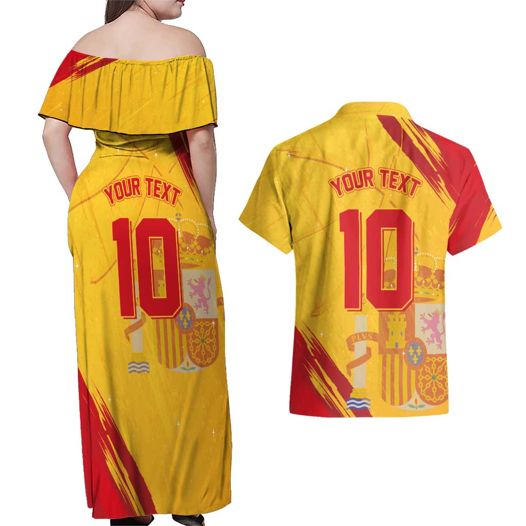 Custom Basketball Fan Jersey Spanish Couples Matching Off Shoulder Maxi Dress and Hawaiian Shirt Royal Seal of España - Wonder Print Shop