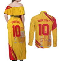 Custom Basketball Fan Jersey Spanish Couples Matching Off Shoulder Maxi Dress and Long Sleeve Button Shirt Royal Seal of España - Wonder Print Shop