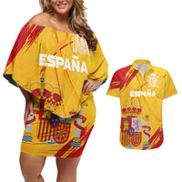 Custom Basketball Fan Jersey Spanish Couples Matching Off Shoulder Short Dress and Hawaiian Shirt Royal Seal of España - Wonder Print Shop