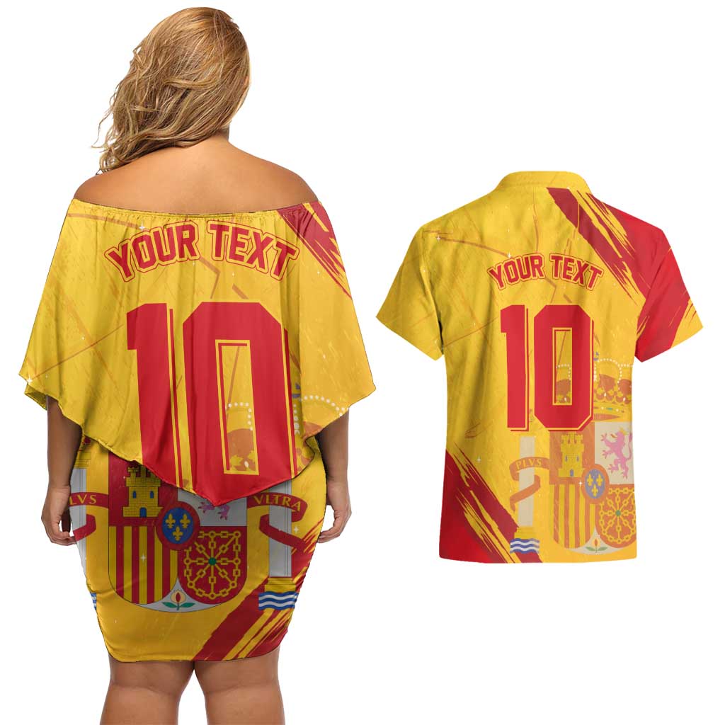 Custom Basketball Fan Jersey Spanish Couples Matching Off Shoulder Short Dress and Hawaiian Shirt Royal Seal of España - Wonder Print Shop