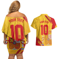 Custom Basketball Fan Jersey Spanish Couples Matching Off Shoulder Short Dress and Hawaiian Shirt Royal Seal of España - Wonder Print Shop
