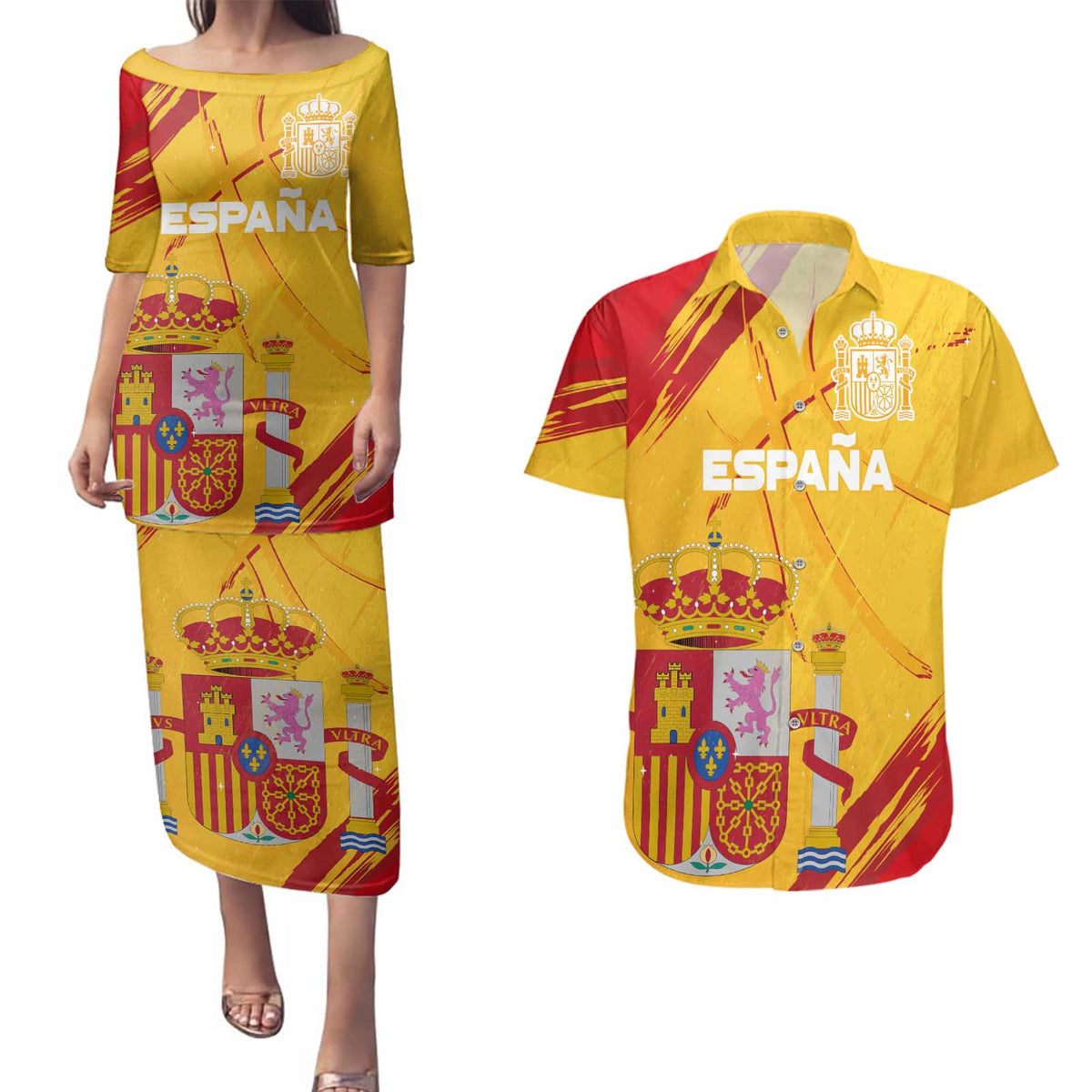 Custom Basketball Fan Jersey Spanish Couples Matching Puletasi and Hawaiian Shirt Royal Seal of España - Wonder Print Shop