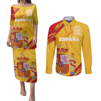 Custom Basketball Fan Jersey Spanish Couples Matching Puletasi and Long Sleeve Button Shirt Royal Seal of España - Wonder Print Shop