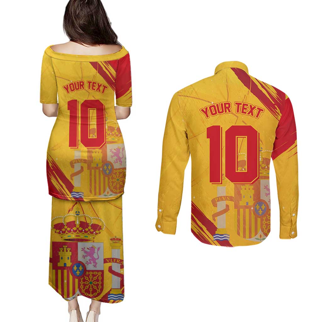 Custom Basketball Fan Jersey Spanish Couples Matching Puletasi and Long Sleeve Button Shirt Royal Seal of España - Wonder Print Shop