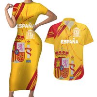 Custom Basketball Fan Jersey Spanish Couples Matching Short Sleeve Bodycon Dress and Hawaiian Shirt Royal Seal of España - Wonder Print Shop