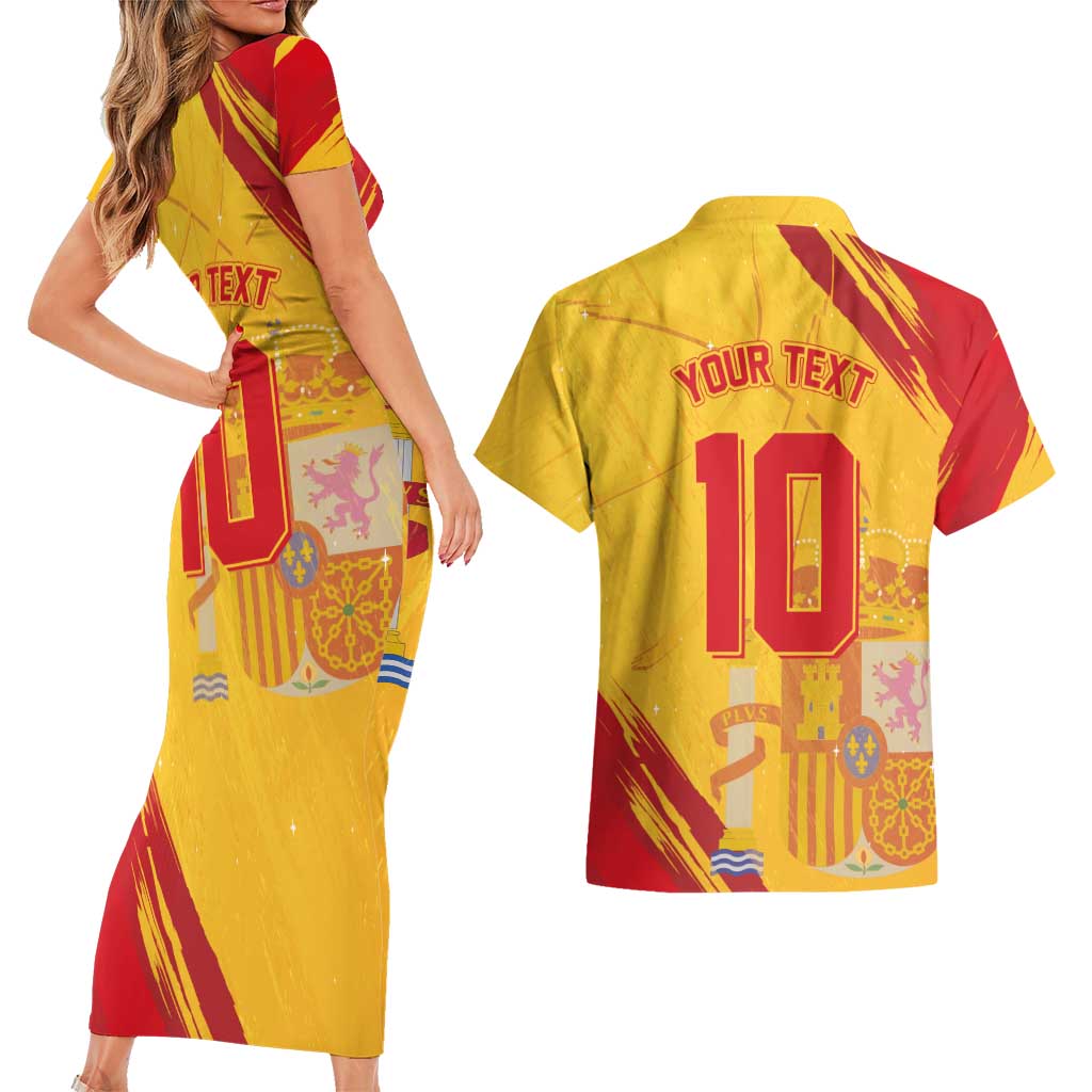 Custom Basketball Fan Jersey Spanish Couples Matching Short Sleeve Bodycon Dress and Hawaiian Shirt Royal Seal of España - Wonder Print Shop