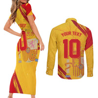 Custom Basketball Fan Jersey Spanish Couples Matching Short Sleeve Bodycon Dress and Long Sleeve Button Shirt Royal Seal of España - Wonder Print Shop