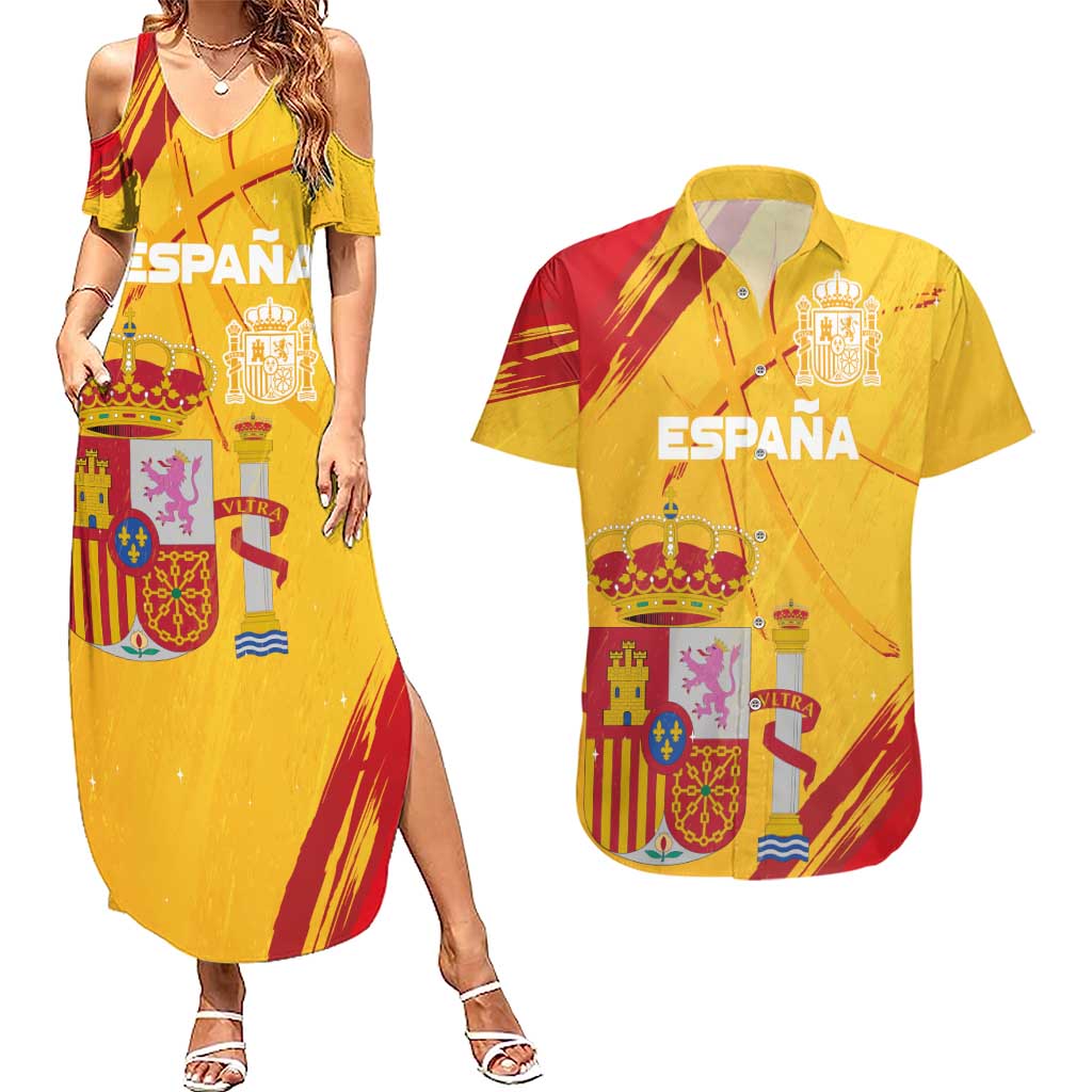 Custom Basketball Fan Jersey Spanish Couples Matching Summer Maxi Dress and Hawaiian Shirt Royal Seal of España - Wonder Print Shop