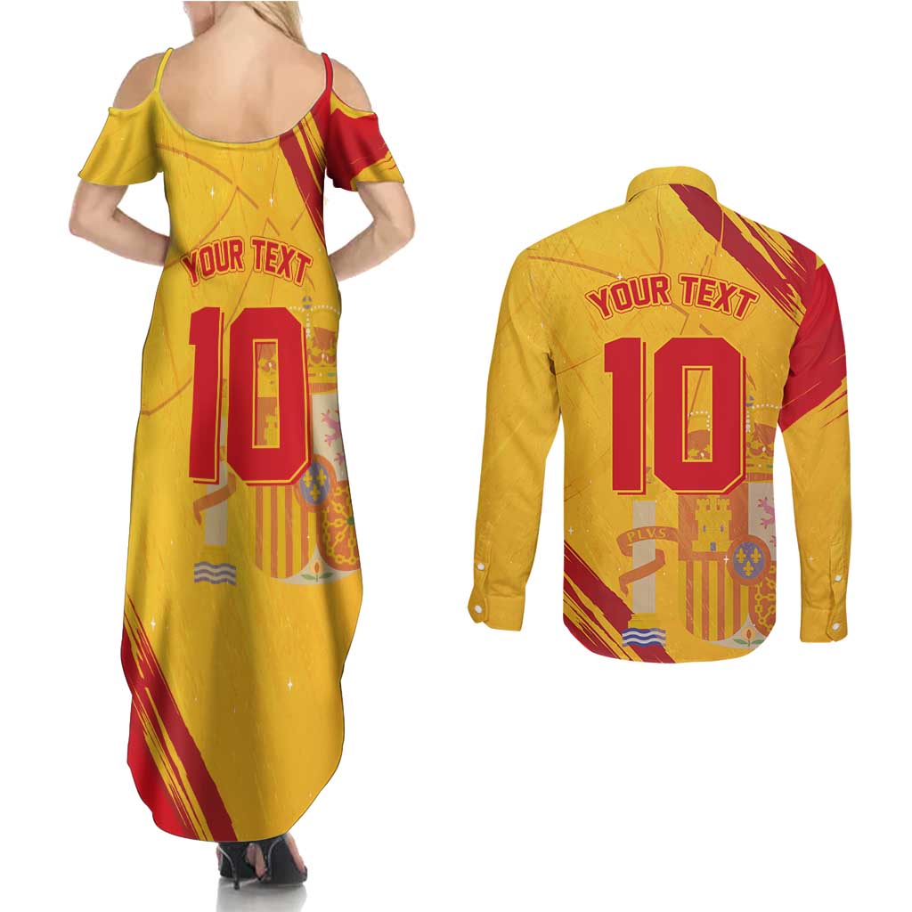 Custom Basketball Fan Jersey Spanish Couples Matching Summer Maxi Dress and Long Sleeve Button Shirt Royal Seal of España - Wonder Print Shop
