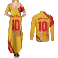 Custom Basketball Fan Jersey Spanish Couples Matching Summer Maxi Dress and Long Sleeve Button Shirt Royal Seal of España - Wonder Print Shop