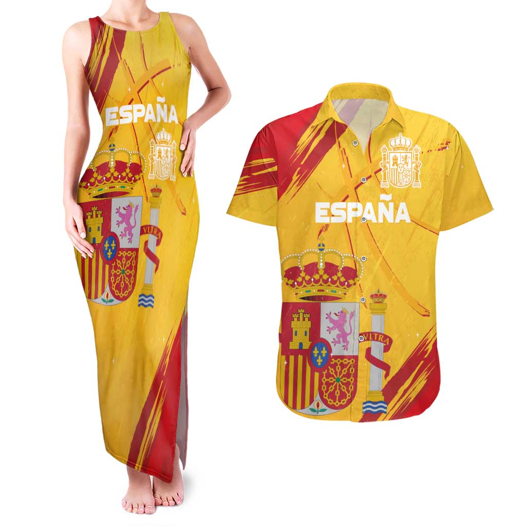 Custom Basketball Fan Jersey Spanish Couples Matching Tank Maxi Dress and Hawaiian Shirt Royal Seal of España - Wonder Print Shop