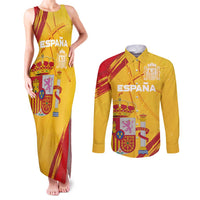 Custom Basketball Fan Jersey Spanish Couples Matching Tank Maxi Dress and Long Sleeve Button Shirt Royal Seal of España - Wonder Print Shop
