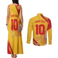 Custom Basketball Fan Jersey Spanish Couples Matching Tank Maxi Dress and Long Sleeve Button Shirt Royal Seal of España - Wonder Print Shop
