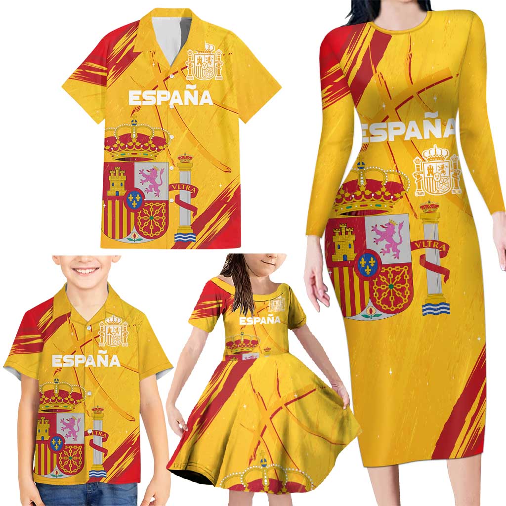 Custom Basketball Fan Jersey Spanish Family Matching Long Sleeve Bodycon Dress and Hawaiian Shirt Royal Seal of España - Wonder Print Shop