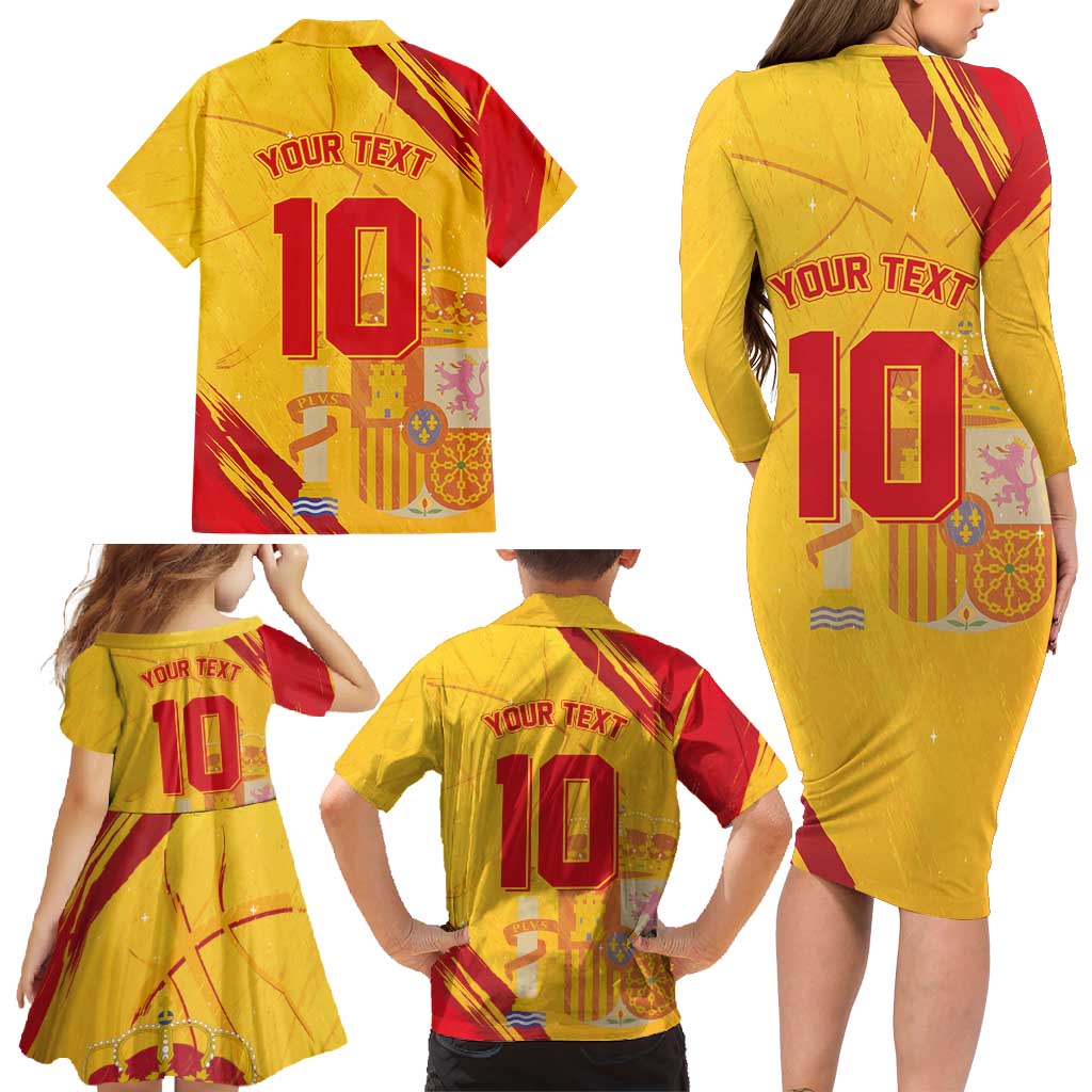 Custom Basketball Fan Jersey Spanish Family Matching Long Sleeve Bodycon Dress and Hawaiian Shirt Royal Seal of España - Wonder Print Shop