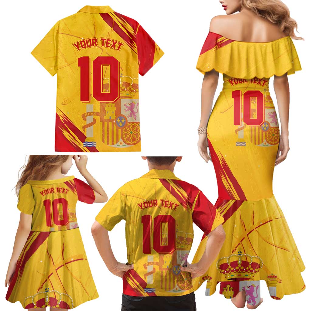 Custom Basketball Fan Jersey Spanish Family Matching Mermaid Dress and Hawaiian Shirt Royal Seal of España - Wonder Print Shop