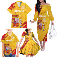Custom Basketball Fan Jersey Spanish Family Matching Off The Shoulder Long Sleeve Dress and Hawaiian Shirt Royal Seal of España - Wonder Print Shop