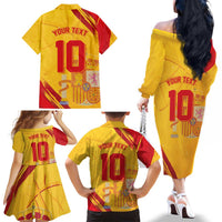 Custom Basketball Fan Jersey Spanish Family Matching Off The Shoulder Long Sleeve Dress and Hawaiian Shirt Royal Seal of España - Wonder Print Shop