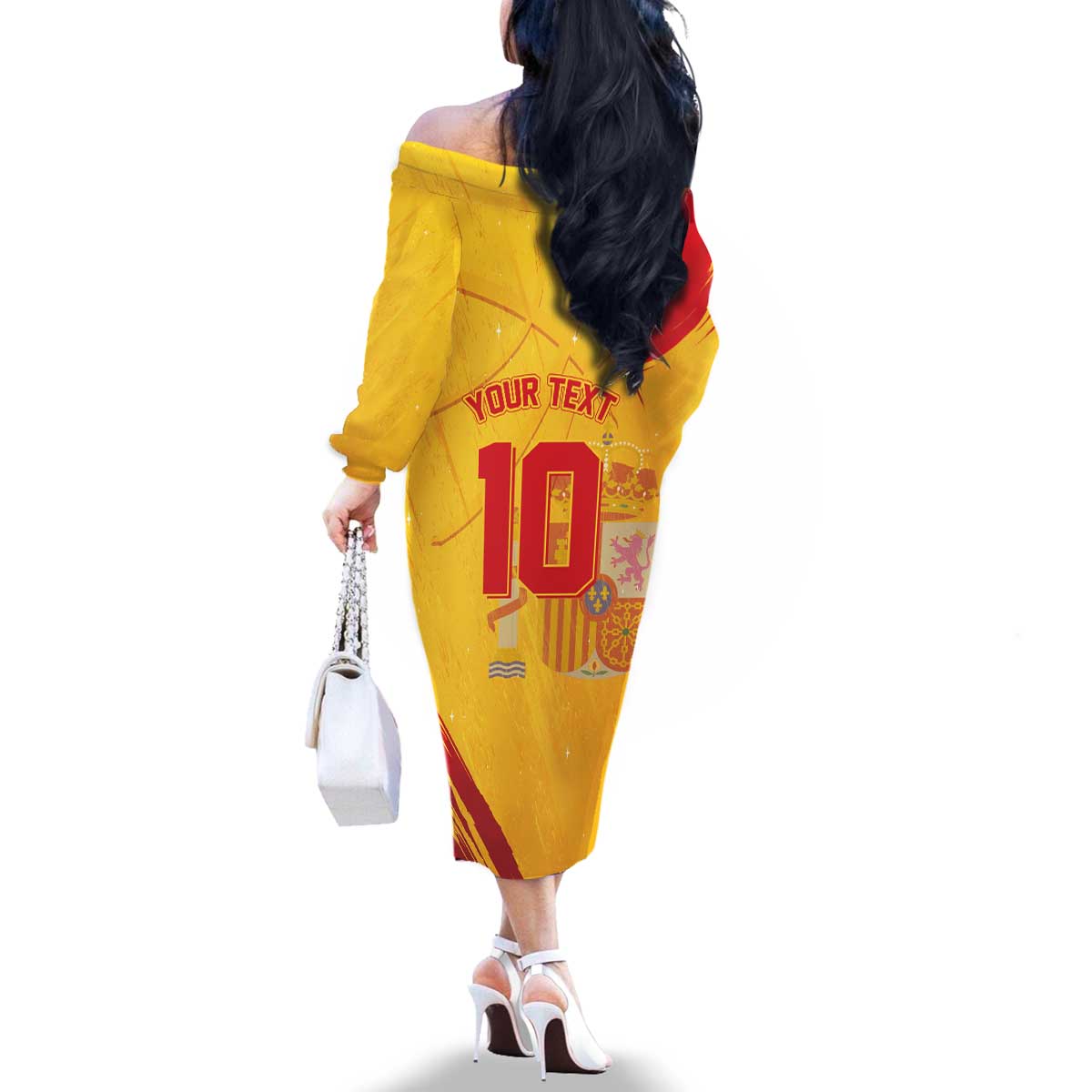Custom Basketball Fan Jersey Spanish Family Matching Off The Shoulder Long Sleeve Dress and Hawaiian Shirt Royal Seal of España - Wonder Print Shop
