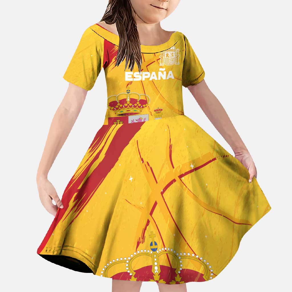 Custom Basketball Fan Jersey Spanish Family Matching Off Shoulder Maxi Dress and Hawaiian Shirt Royal Seal of España - Wonder Print Shop