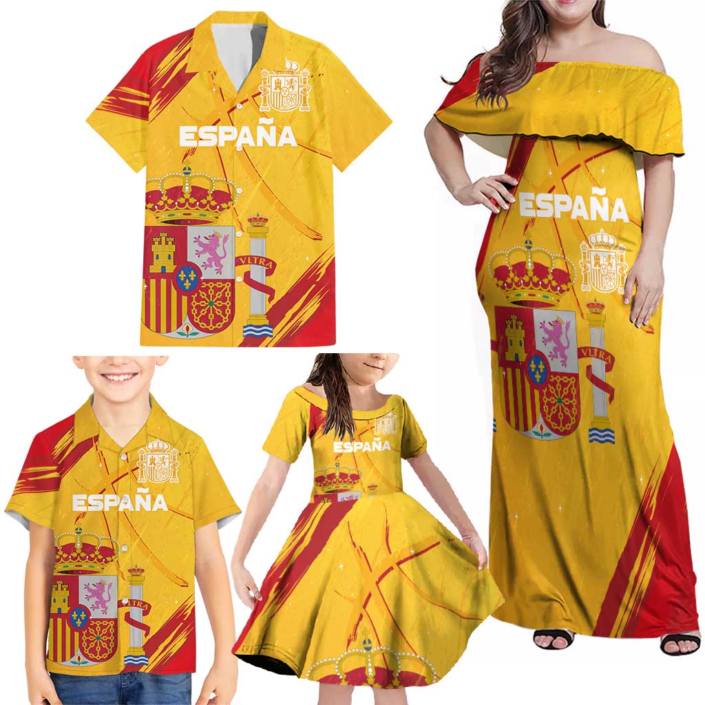Custom Basketball Fan Jersey Spanish Family Matching Off Shoulder Maxi Dress and Hawaiian Shirt Royal Seal of España - Wonder Print Shop