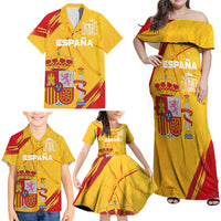 Custom Basketball Fan Jersey Spanish Family Matching Off Shoulder Maxi Dress and Hawaiian Shirt Royal Seal of España - Wonder Print Shop