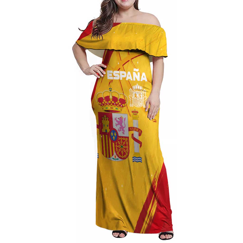 Custom Basketball Fan Jersey Spanish Family Matching Off Shoulder Maxi Dress and Hawaiian Shirt Royal Seal of España - Wonder Print Shop