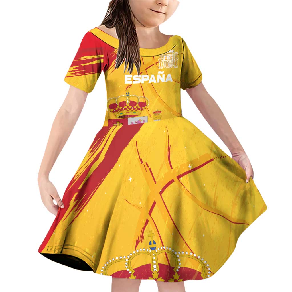 Custom Basketball Fan Jersey Spanish Family Matching Off Shoulder Short Dress and Hawaiian Shirt Royal Seal of España - Wonder Print Shop