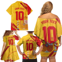 Custom Basketball Fan Jersey Spanish Family Matching Off Shoulder Short Dress and Hawaiian Shirt Royal Seal of España - Wonder Print Shop